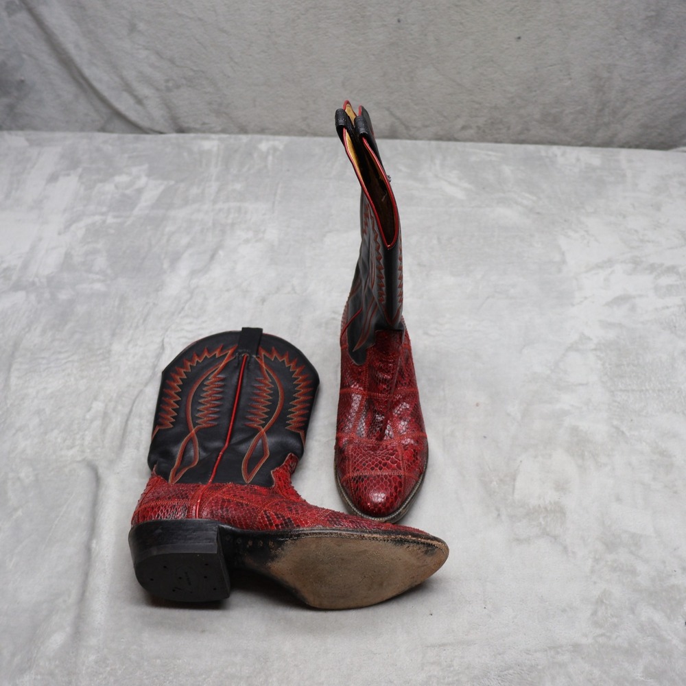 Panhandle Slim Mens 9.5D Western Boots Red Snakeskin Leather Cowboy Riding 26281